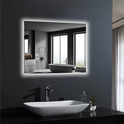 LED Bathroom Mirror 20 x 28 Inch Mirror with Light for Bathroom Backlit Wall Mounted Anti-Fog Lighted Mirror with 3000K/4500K/6000K Backlit Lighted Mordern Makeup Mirror (Horizontal/Vertical)