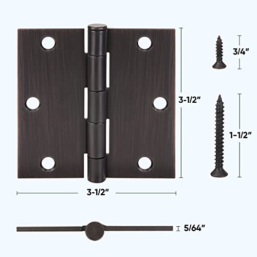 TICONN 6-pack 3.5 Inch Door Hinges with Square Corner, 3-1/2 x 3-1/2 Inch Iron Bifold Residential Doors Hardware (Square Corner, Oil Rubbed Bronze, 6 Pack)