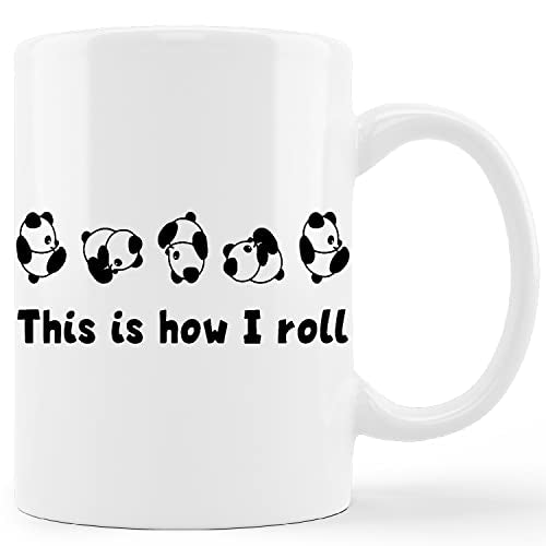 kunlisa Cute Pandas Mug Cup,This Is How I Roll Funny Ceramic Mug-11oz Coffee Milk Tea Mug Cup,Gifts For Pandas Lovers Girls Women Teen Girls,Funny Valentine’s Day Gifts