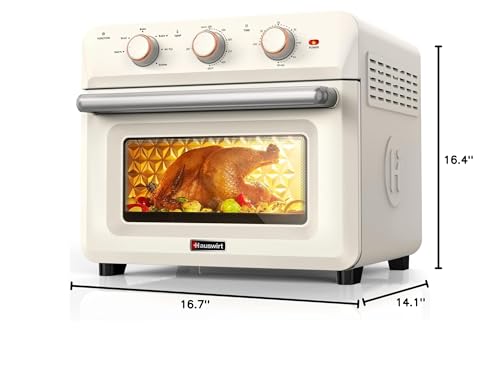 Hauswirt 26.5Qt Countertop Conventional Oven K5M, XL Air Fryer 6-Slice Toaster Reheat Bake Rotisserie Broil Dehydrate 10-in-1 Combo,1600 Watts,Non-Stick,Stainless Steel,Online Recipe Booklet