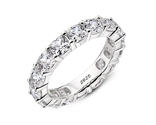 AINUOSHI 5.6mm Sterling Silver Emerald Cut Eternity Band Cz Engagement Ring Zirconia Wedding Band Size 4 to10 (10)