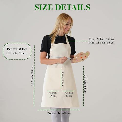 TOSHE Kitchen Apron Waterdrop Resistant Cotton Apron with adjustable Aprons for Women with Pockets 10 Color option Cooking White Apron(White)