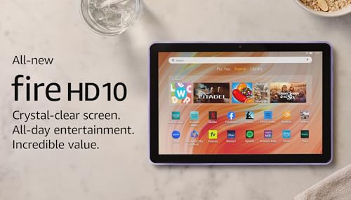 Amazon Fire HD 10 tablet (newest model) built for relaxation, 10.1" vibrant Full HD screen, octa-core processor, 3 GB RAM, 32 GB, Lilac