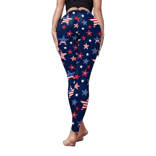 Eciodci Women's American Flag Leggings USA 4th of July Patriotic High Waisted Soft Stretchy Yoga Pants