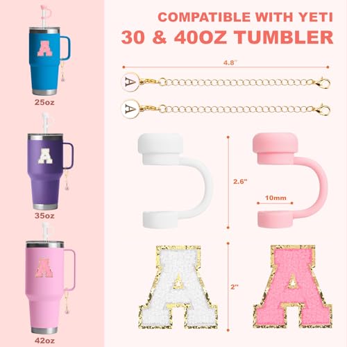 BABORUI 6Pcs Cup Accessories for Yeti Tumbler Straw Cover Cap for Yeti Water Bottles, Initial Charm, Letter Cup Stickers for Yeti(X)