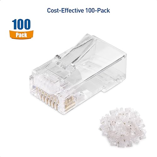 Cable Matters 100-Pack Cat 6 Pass Through RJ45 Connectors (Cat 6 Ends / Cat6 Connector / RJ45 Modular Plugs/Ethernet Plugs/Network Connector) for Solid or Stranded UTP Ethernet Cable