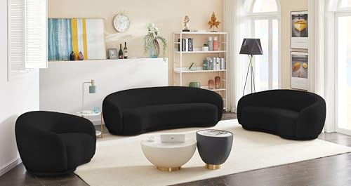 Meridian Furniture 693Black-S Hyde Collection Modern | Contemporary Boucle Fabric Upholstered Sofa, Black, 89.5" W x 38" D x 27.5" H
