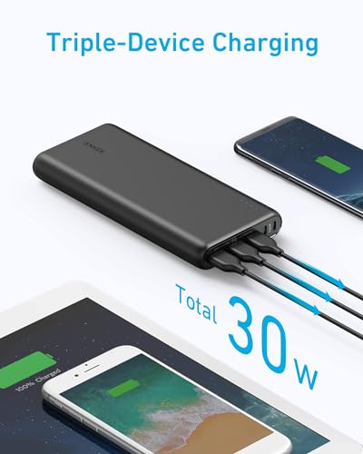 Anker Power Bank, 26,800 mAh External Battery with Dual Input Port and Double-Speed Recharging, 3 USB Ports for iPhone 15/15 Plus/15 Pro/15 Pro Max, iPad, Samsung, Android and Other Devices