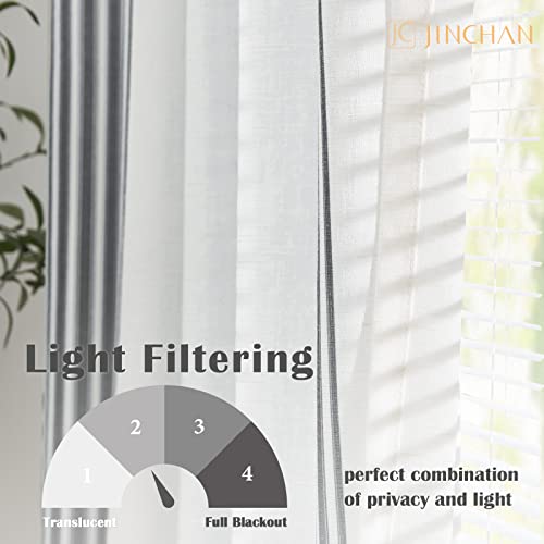 jinchan Striped Linen Curtains 72 Inch Long for Living Room Black Stripe Curtains Semi Sheer Curtains Back Tab Light Filtering Modern Farmhouse Rustic Drapes for Bedroom Window Curtain Set 2 Panels