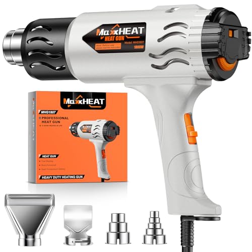 Heat Gun - Newly Upgraded Cool Mode 100℉~1200℉ with Dual Fuses for Shrink Tubing & Crafts, 1800W Heavy Duty Hot Air Gun Variable Temperature Control with 4 Nozzles for Crafting, Resin, Vinyl Wrap