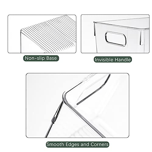 KAZIPA 4 Pack Kitchen Organizers - Clear Plastic Storage Bins for Fridge, Pantry, Cabinet, Countertops and Bathroom