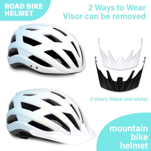 Bike Helmet for Adults Women Men Youth Kids, Lightweight Mountain Road Bicycle Cycling Helmets with Adjustable Dial, 2 Detachable Visor