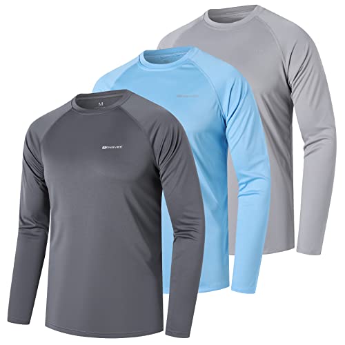 ZENGVEE 3 Pack Men's Sun Protection Long Sleeve Fishing Shirts UPF 50+ Quick Dry Swim Shirts for Hiking,Athletic,Running,Workout,Outdoor(Gray Blue Darkgray,XL)