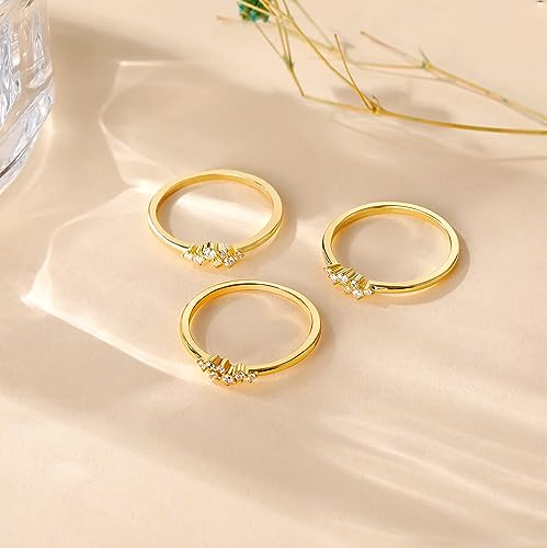 Mameloly 1.2mm 925 Sterling Silver 14K Gold Plated Wedding Bands for Women Dainty Thin Sparkle Stackable Statement Rings for Her Size 11