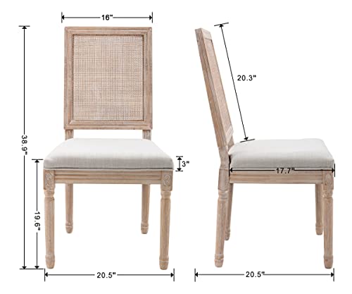 Guyou Black Farmhouse Dining Chairs Set of 6, Upholstered Dining Room Chairs with Rectangular Rattan Back French Country Accent Chair with Distressed Wood Frame for Kitchen Living Room (Beige)