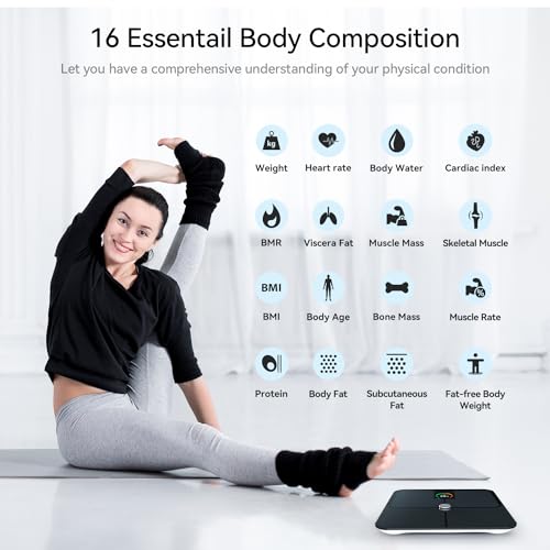 Smart Scale, High Accurate Body Fat Scale with TFT LCD, Bathroom Scale for Body Weight, 16 Body Composition Digital Bluetooth Weight Scale with Fitness App