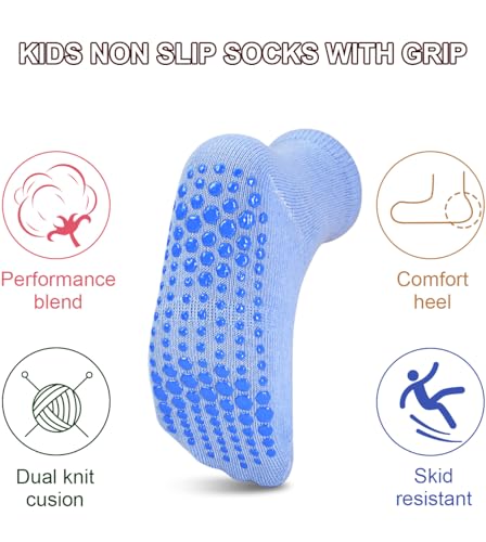 ELUTONG Non Slip Grip Socks Kids Anti-Skid Socks 12 Pairs for 1-7T Baby Toddler Boys and Girls