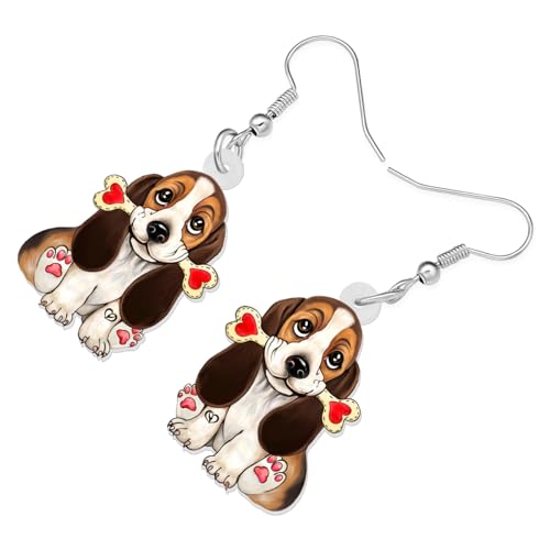 Bonsny Acrylic Valentine's Day Pink Heart Love Dalmatians Dog Earrings Drop Dangle Jewelry For Women Gift Charms (Dalmatians)