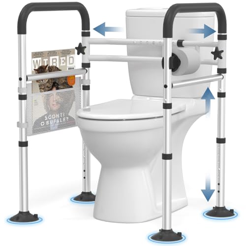 HOMLAND Toilet Safety Rails for Seniors, FSA/HSA Eligible Adjustable Detachable Toilet Safety Frame with Handles for Elderly and Disabled, 350LBS Handicap Toilet Rail Fits Most Toilets