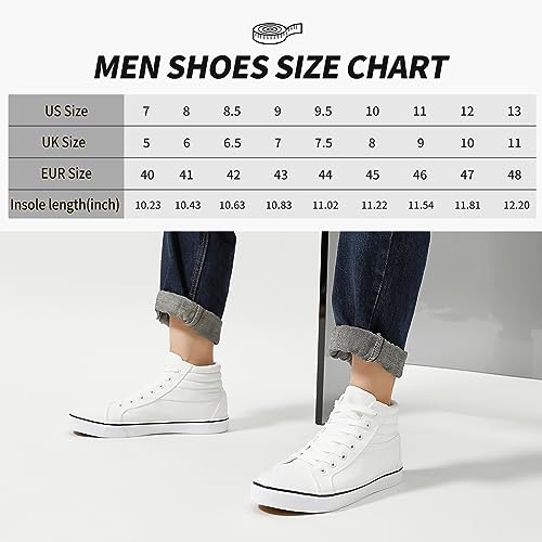 Rominz Mens White Canvas Shoes Fashion High-Top Canvas Sneakers for Men Casual Tennis Shoes Black Classic Lace-UP Walking Shoes Skate Shoes(Black,US7)