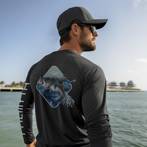 Palmyth Fishing Shirts for Men Long Sleeve UPF 50+ T Shirt Sun Protection Tee (Dark Blue/Skull and Rods, 4XL)