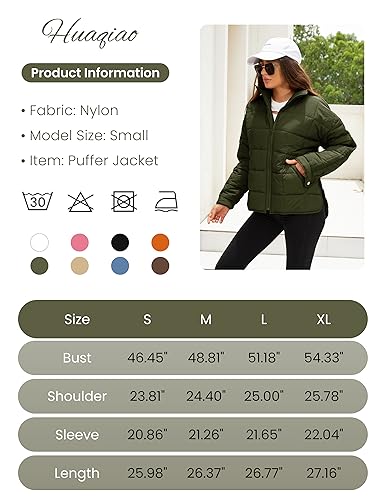 Huaqiao Womens Quilted Puffer Jackets Lightweight Zipper Short Winter Coat With Pockets(White-M)