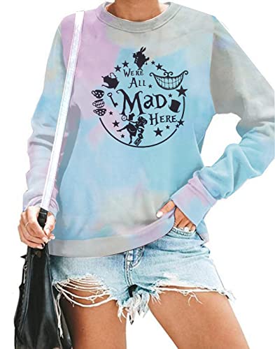 Alice in Wonderland Sweatshirt Women Vintage Mad Hatter Shirt Magic Kingdom Pullover Vacation Long Sleeve Tops Black