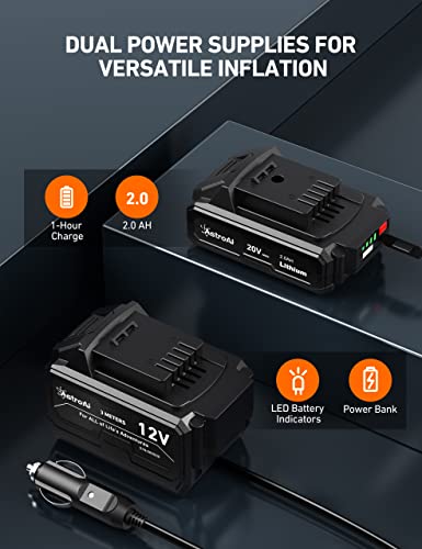 AstroAI Cordless Tire Inflator Air Compressor 20V Rechargeable Battery Powered 160PSI Portable Air Pump with 12V Car Power Adapter Digital Pressure Gauge for Cars Motorcycles JY16P160-18（C2）Blue