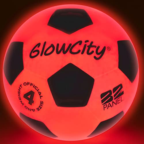 GlowCity Glow in The Dark Soccer Ball | Light Up Indoor/Outdoor Soccer Ball with 2 LED Lights | Pre-Installed Batteries | Fun Gift for Teens