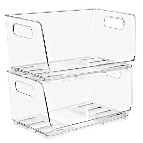 Sorbus Stackable Storage Bins Open Front - Clear Stackable Storage Bins - Pantry Bins for Storage and Organization - Acrylic Stackable Bins for Kitchen - Clear Pantry Organizer Bins (Small 2 Pack)