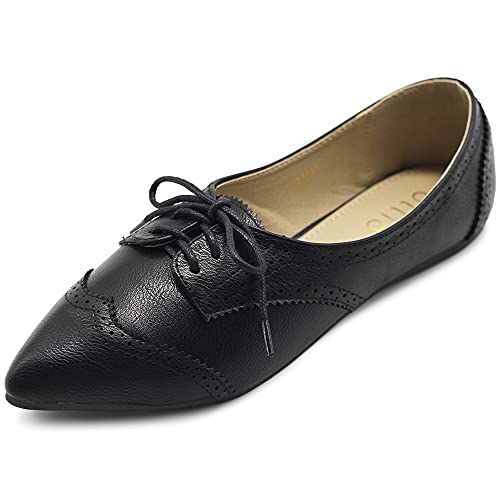 Ollio Women's Ballet Shoe Flat Enamel Pointed Toe Oxford M1818 (8.5 B(M) US, Black)