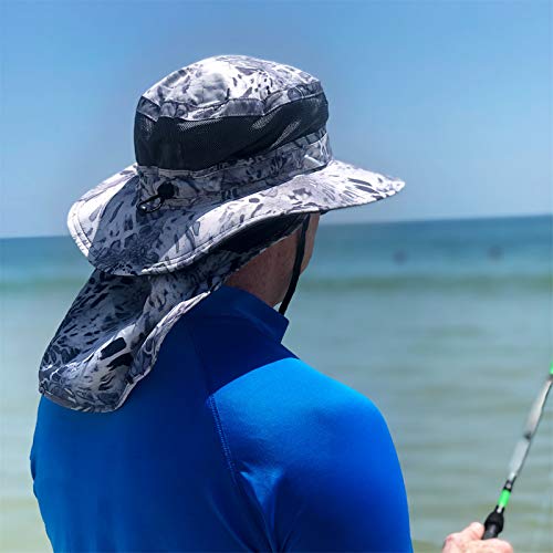 KastKing UPF 50 Boonie Hat Fishing Hat with Removable Neck Flap Sun Hats,Silver