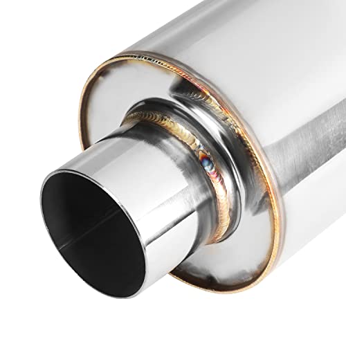 DNA MOTORING EXA-MF-001-T1 4" OD Stainless Steel Straight Through Exhaust Muffler Universal,3" Outlet, 2" Inlet,Diagonal Cut