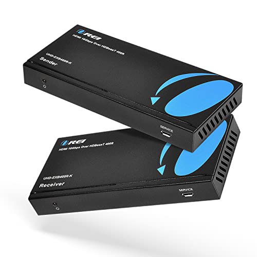 OREI 4K HDMI Extender Balun HDBaseT UltraHD 4K,60Hz 4:4:4 Over Single CAT5e/6/7 Cable with HDR, CEC & IR Control, RS-232 - Up to 400 Ft - Loop Out - Power Over Cable - Audio Out