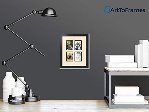 ArtToFrames Collage Photo Frame Double Mat with 4 - 4x6 Openings and Satin Black Frame