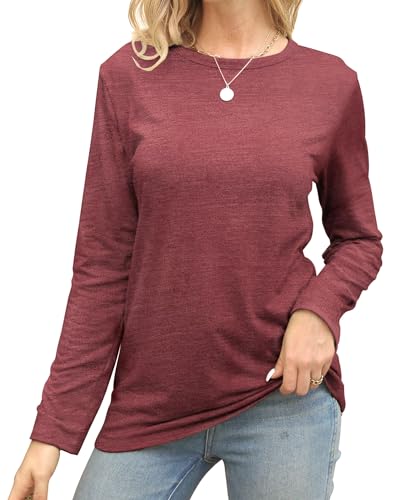 Memorose Women Long Sleeve Shirts Tops Fall Tunic Causal Fashion Round Neck Basic Tee Purple M