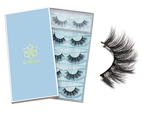 DYSILK Mink Lashes Natural Look - False Eyelashes 5 Pairs 6D Lashes 5 Styles Mixed Lash Pack - Wispy Lashes Fake Eyelashes Soft Reusable Cat Eye Lash | 15mm-18mm