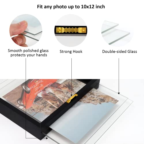 N/A+ Trwcrt 2 Pack 8x10 Floating Picture Frame, Double Glass Picture Frames Display up to 10 x 12 photos for Desktop or Wall Hanging, Black