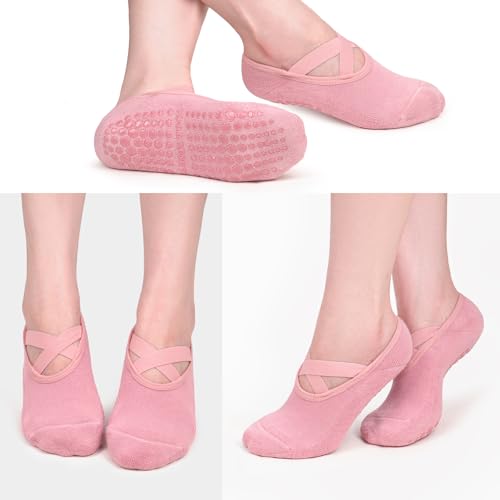 Diu Life 3 Pack Pilates Socks Yoga Socks with Grips for Women Non Slip, Workout, Pure Barre, Ballet, Dance, Hospital Socks