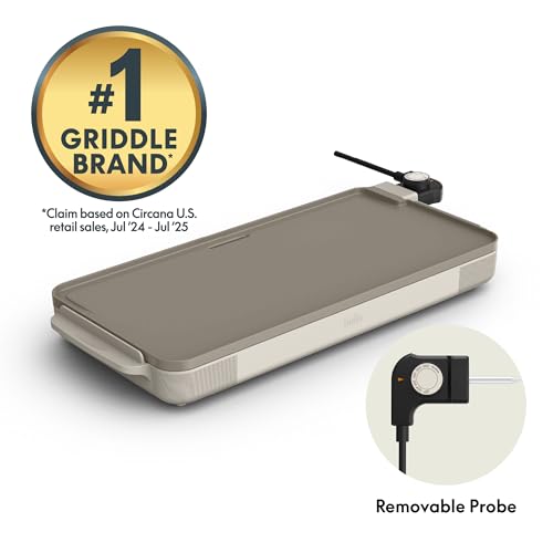 bella 12" x 22" Electric Griddle with EverGood™ Ceramic Nonstick Coating, Removable Temperature Probe, Dishwasher-Safe Drip Tray & Cool Touch Handles, Cook up to 15 Eggs, 1500 Watt, Oatmilk