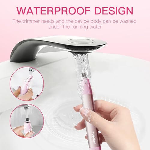 HEBECA Nose Hair Trimmer for Women 2in1 Facial Hair Removal Trimmer - Metal Body, Rechargeable, Waterproof, Portable - Nose, Ear, Eyebrow, Peach-Fuzz, Lips, Chin FT2001