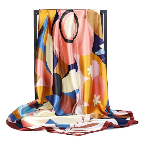vimate Floral Silk Scarf, Womans 2 Pieces 35 X 35 Inches Printing Satin Hair Scarves for Head Wrap at Night (2 Pack-K)
