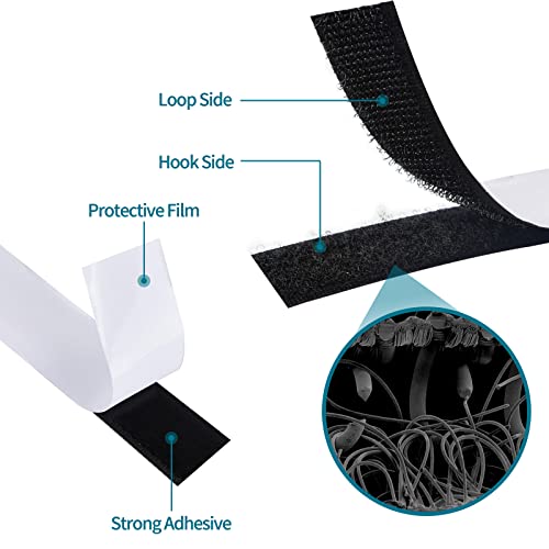 0.75 Inch x 82 Feet Black Self Adhesive Hook and Loop Tape Sticky Back Fastening Roll, Nylon Self-Adhesive Heavy Duty Strips Fastener for Home Office School Car and Crafting Organization - Black