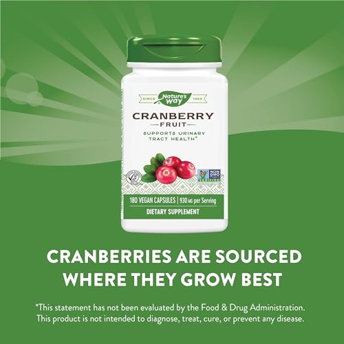 Nature's Way Cranberry Fruit, Urinary Tract Health Support* Supplement, 930 mg per serving, 180 Capsules