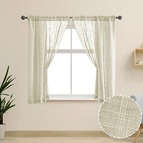 54 inch Length Curtains Semi Sheer 2 Panel Set Rod Pocket Short Curtains for Living Room Bedroom Bathroom Window,36 in Wide,White
