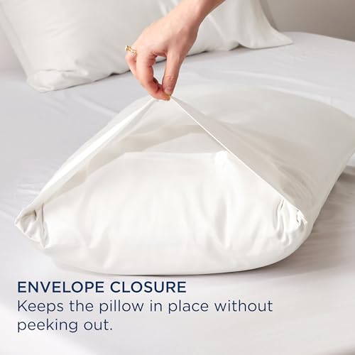 Bedsure Cooling Pillow Cases 2 Pack, Silky Pillowcases for Hair and Skin, Ultra Soft and Breathable Lyocell Cotton Pillowcases with Envelope Closure, White, 20x30 Inches