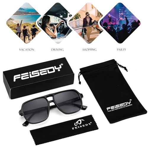 FEISEDY Retro Square Pilot Sunglasses Women Men 70s Vintage Trendy Plastic Frame Sun Glasses B4158