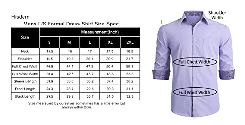 HISDERN White Dress Shirts for Men Button Down Long Sleeve Casual Shirt Inner Contrast Striped Formal Business Tuxedo Mens Wedding Shirt