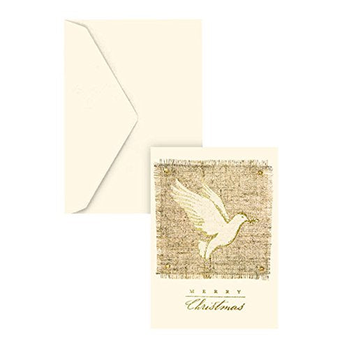 Graphique Gold Dove on Burlap Holiday Cards | Pack of 15 Cards with Envelopes | Christmas Greetings | Gold Foil | Boxed Set | 4.75" x 6.625"