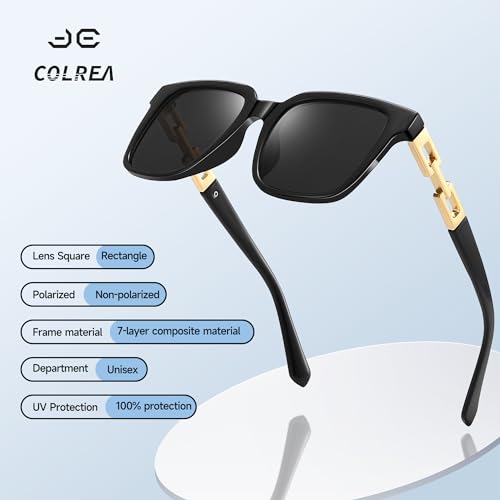 Colrea 2024 Trendy Square Sunglasses Womens Mens, Glasses with Gold Chain Type Trim UV400 Protection CL24001